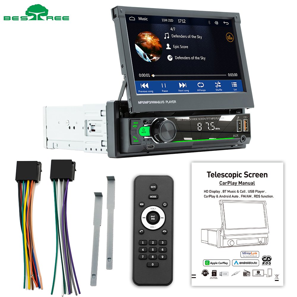 Bestree Universal Autoradio 1 Din Car Radio Mp5 Player with Carplay Android Auto Mirror Link BT FM Radio Car Stereo Carplay